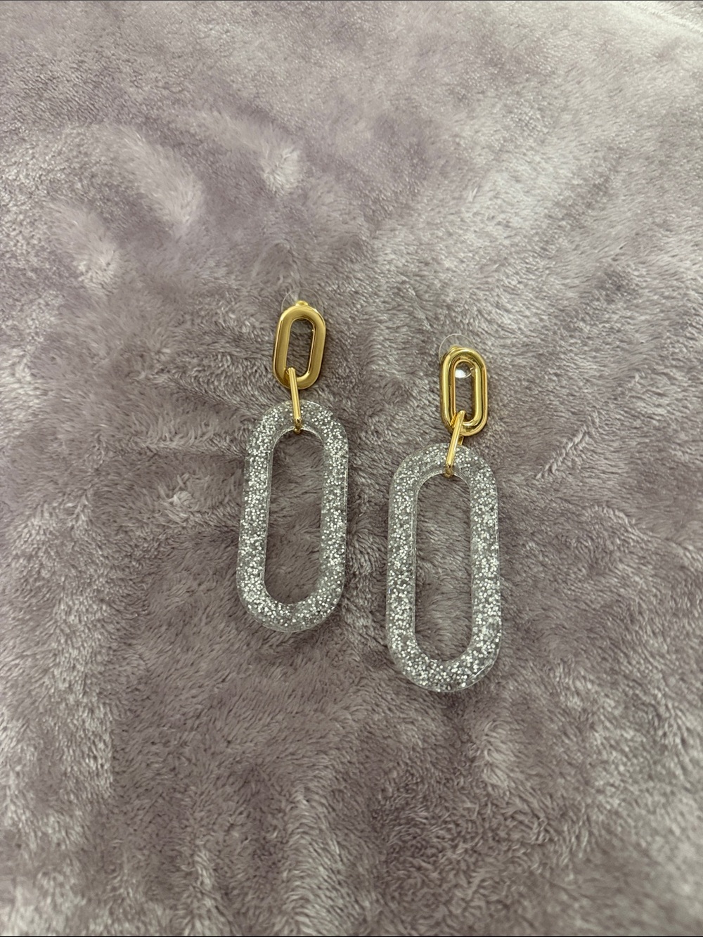 Rebecca Minkoff Gold and Silver Glitter Oval Link Drop Earrings